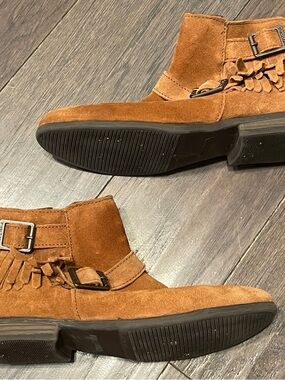 Minnetonka Suede Fringe Ankle Boots - Tan